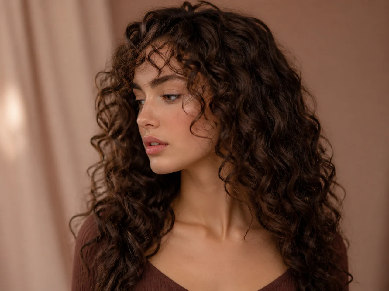 Long curls with a shaped outline and a short defined front section