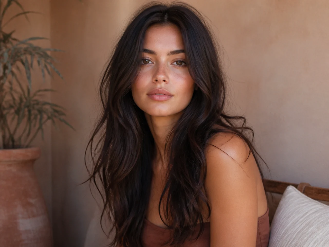 Air dried layered long hair falling into shape without heat styling