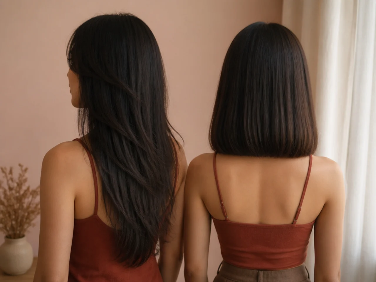 A thinned tapering hair outline beside a full blunt cut outline