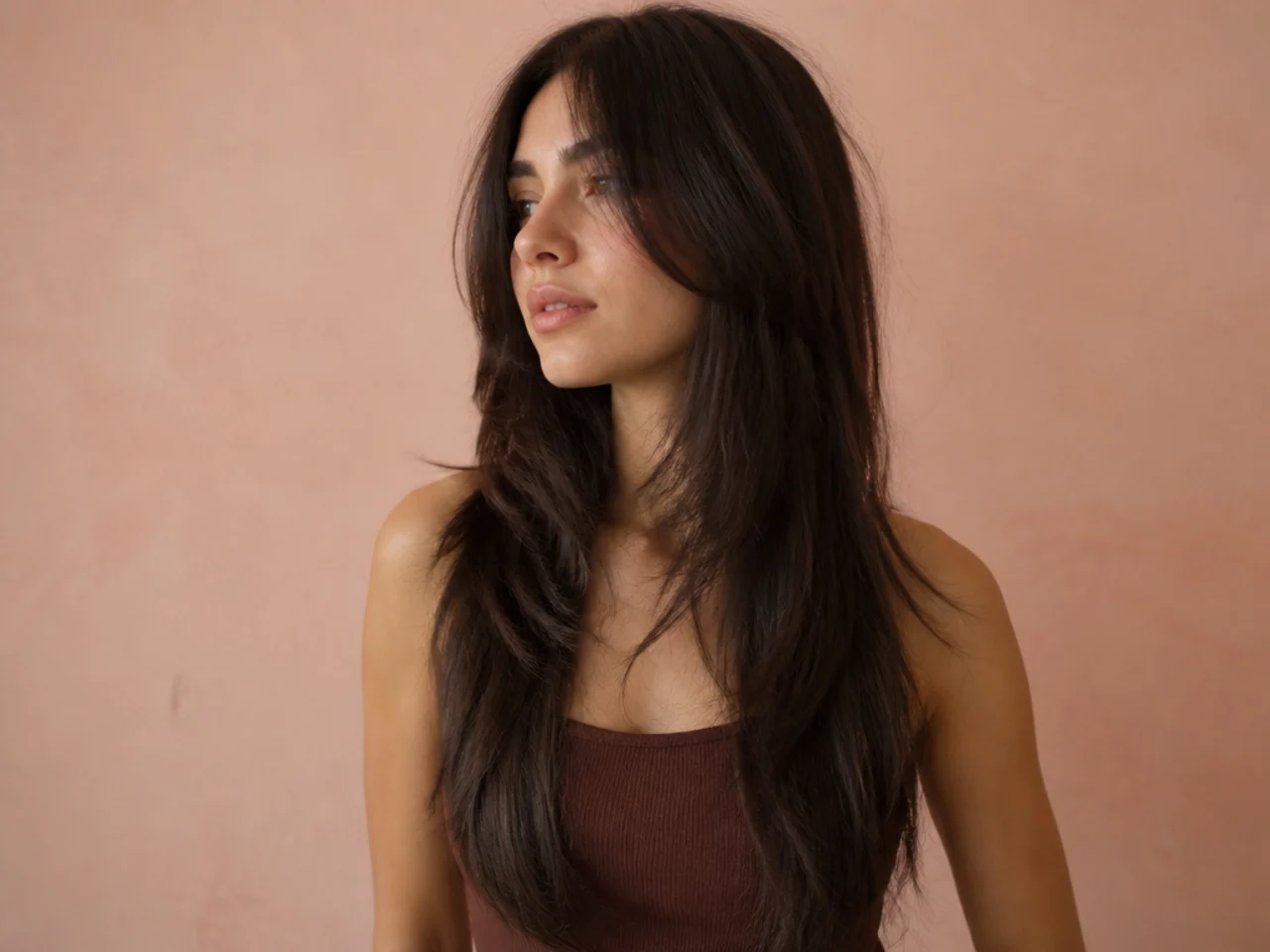 A long wolf cut on thick straight hair