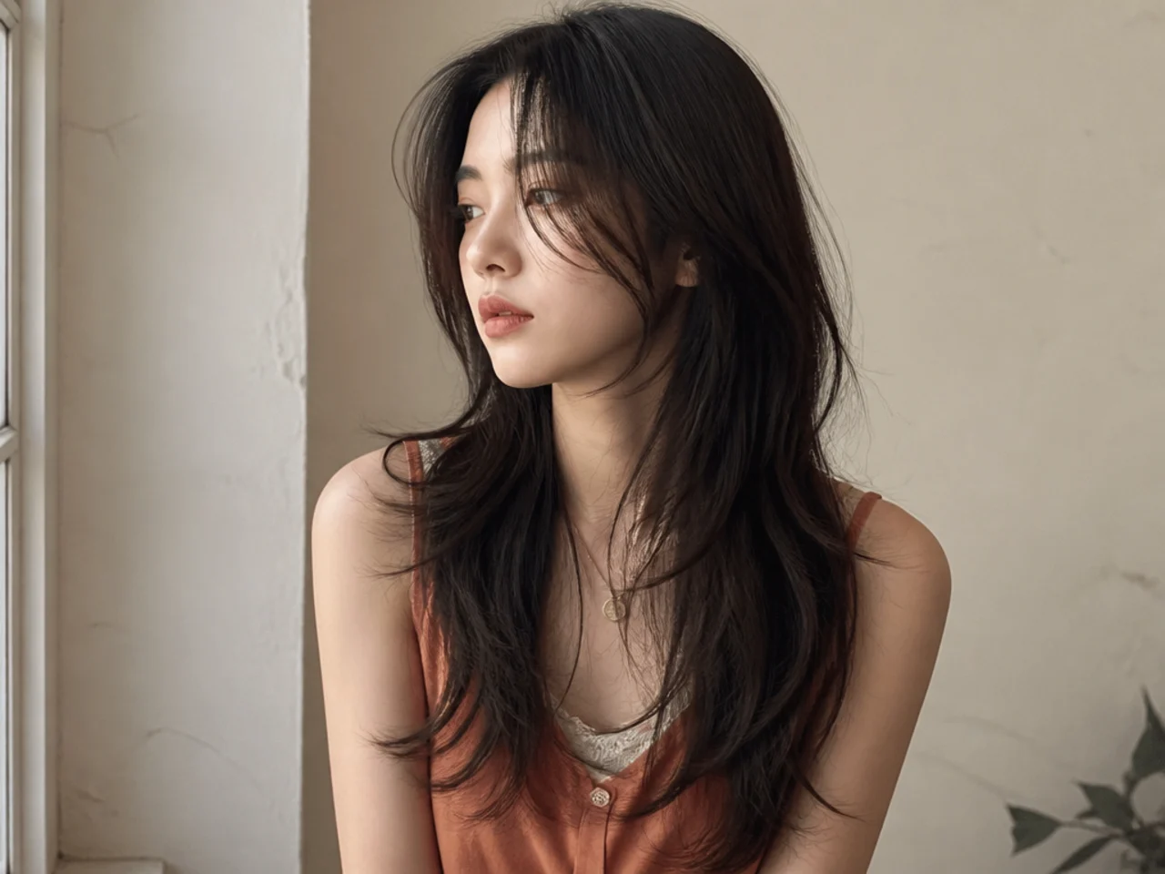 A Korean style long wolf cut