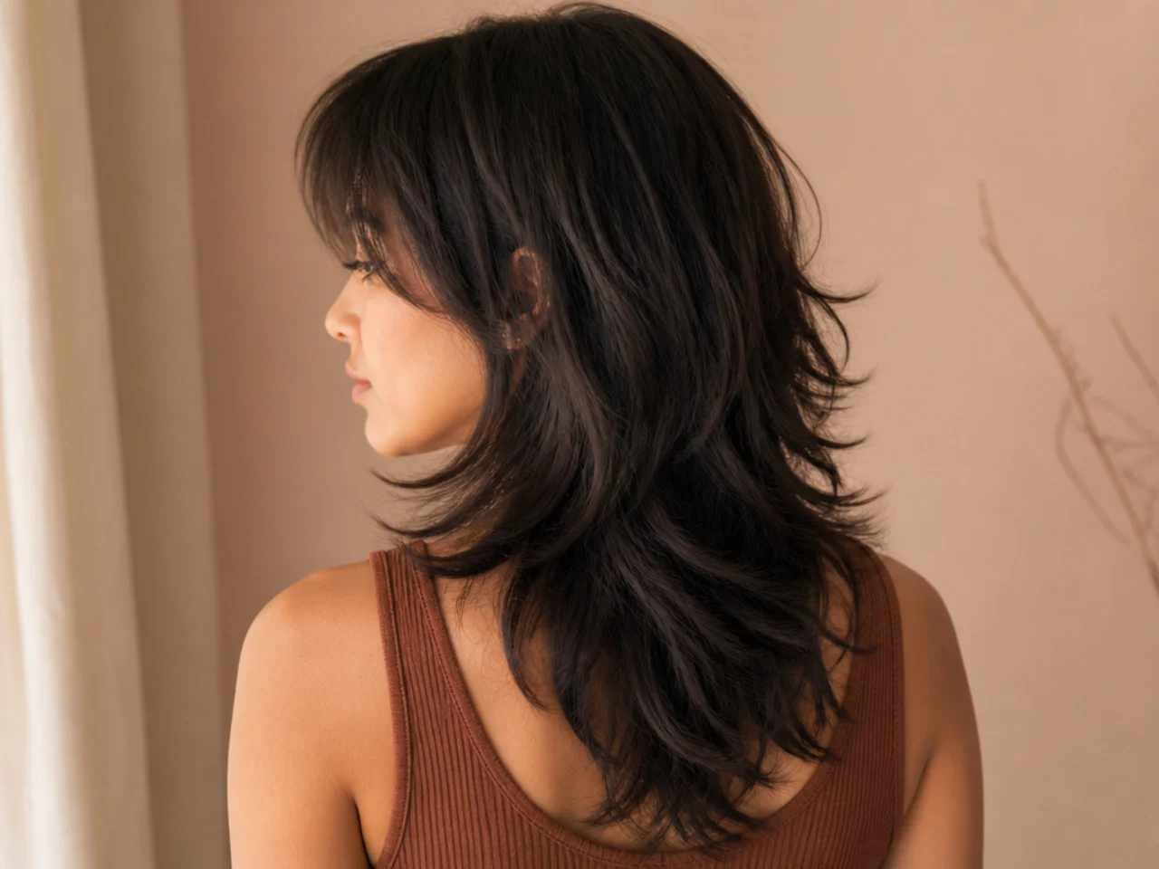 A wolf cut with a V shaped back perimeter