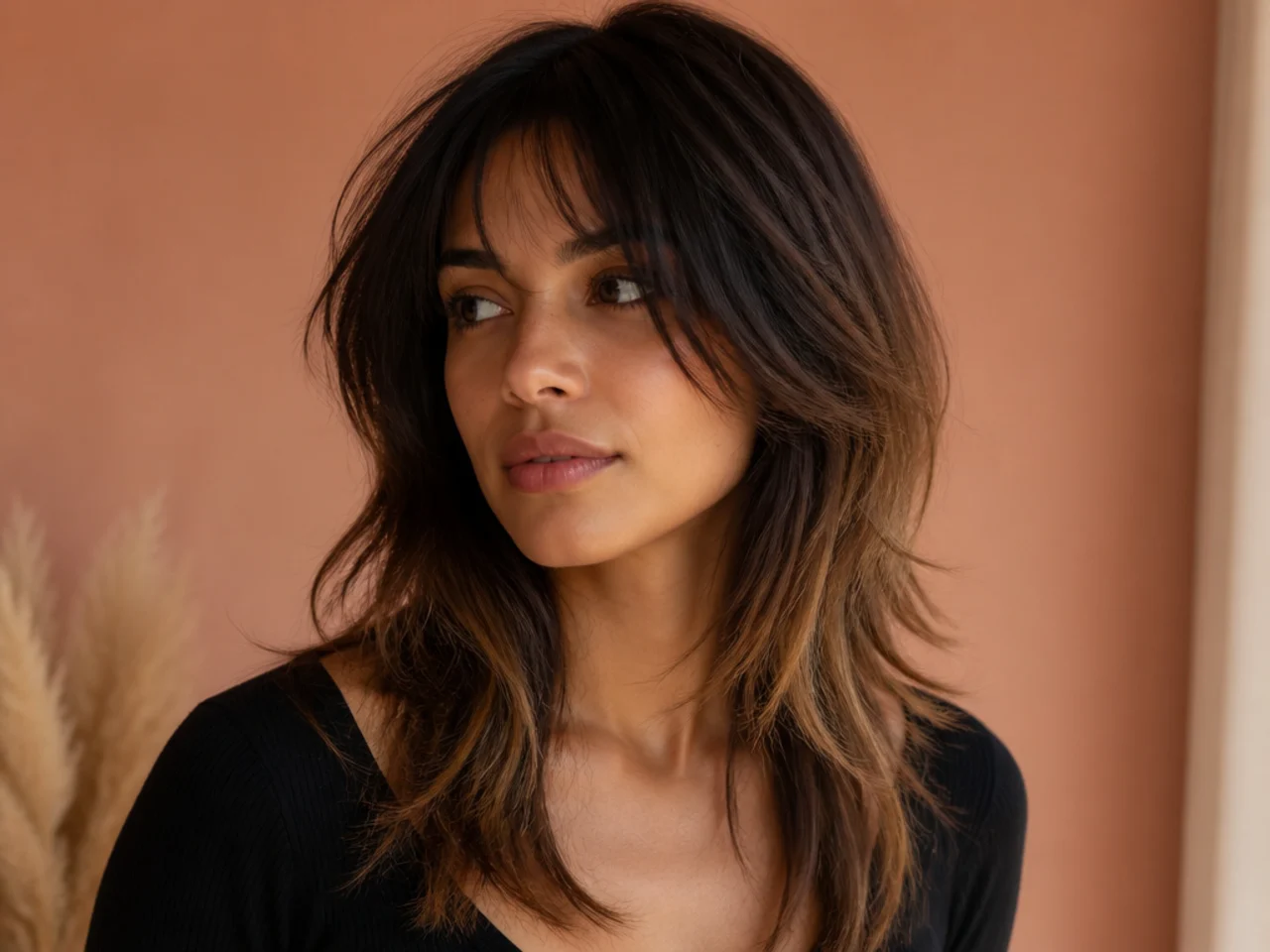 A wolf cut with soft balayage through the mid lengths