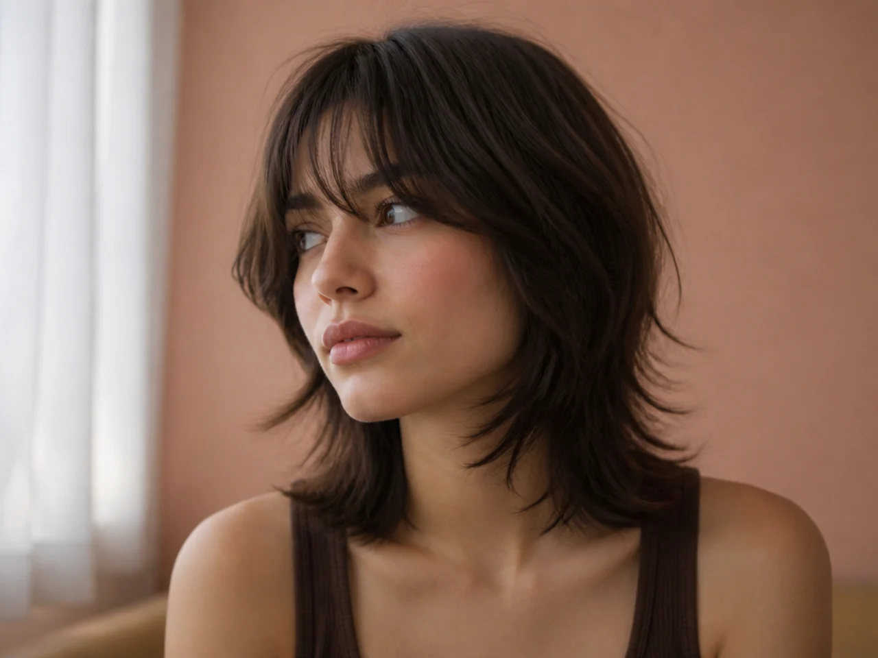 A collarbone length wolf cut on fine hair