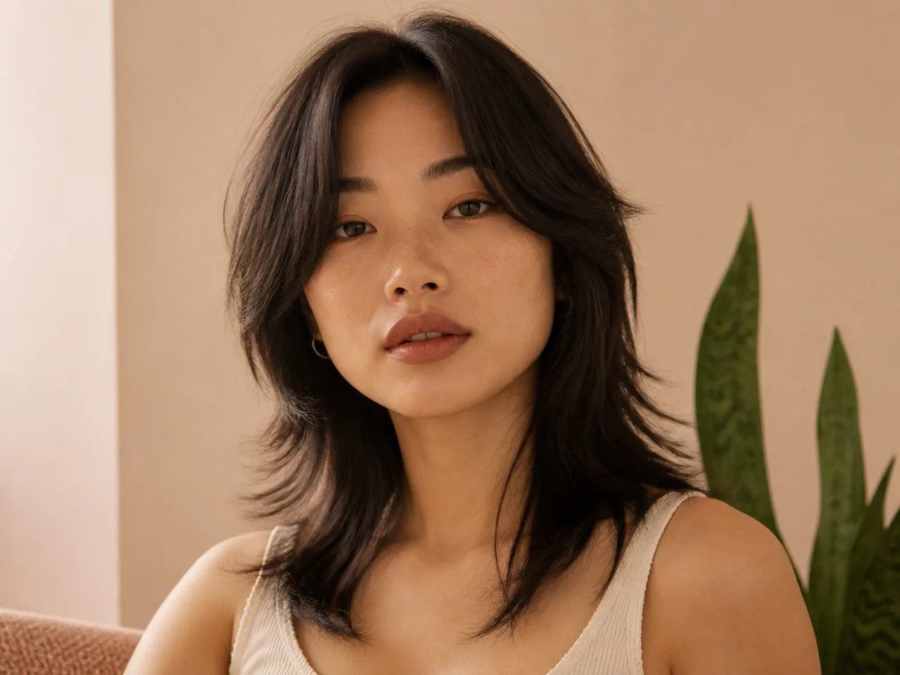 A middle part wolf cut on fine hair