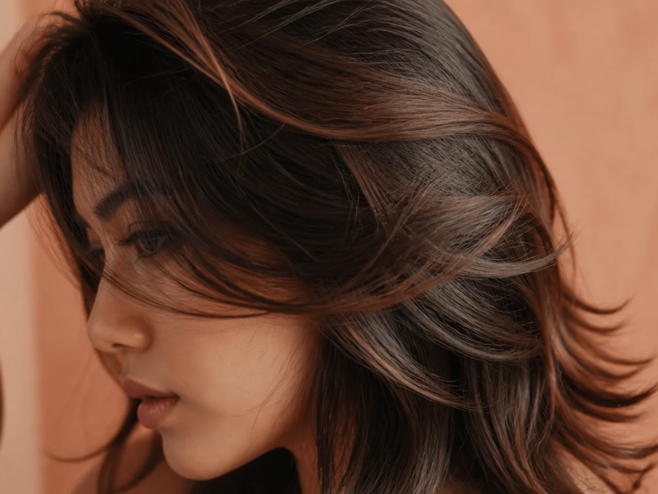 Close view of fine hair layers lifting away from the scalp
