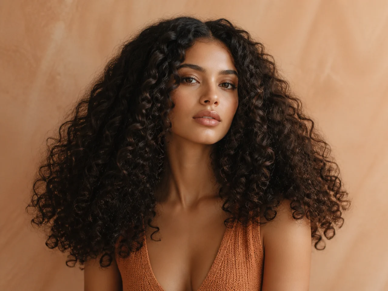 A triangular curly silhouette that is flat at the crown and wide at the ends
