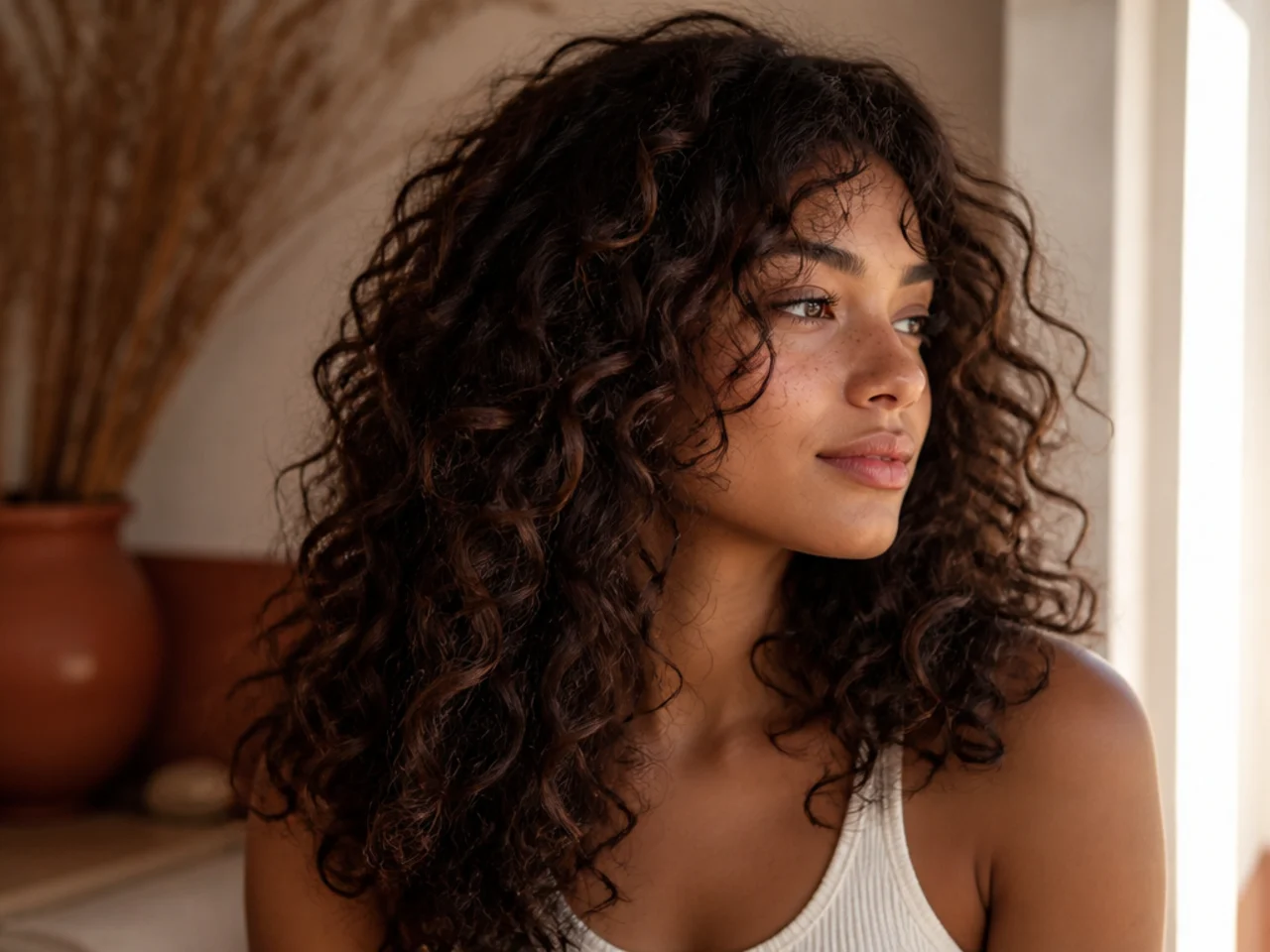 Settled second day curls with looser definition and visible layer separation