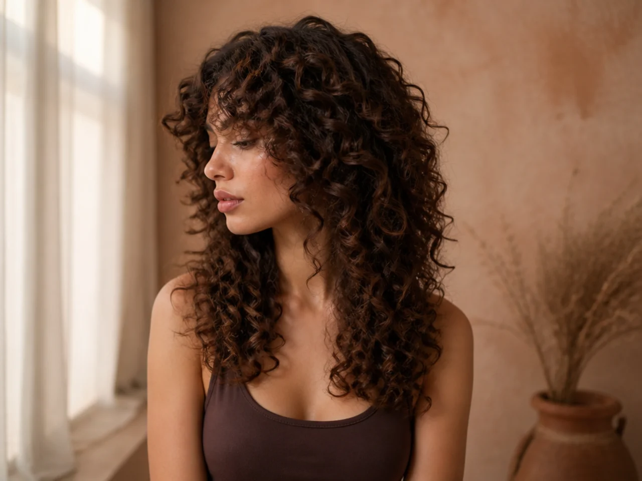 A curly cut with a visible shelf where two layers sit too far apart