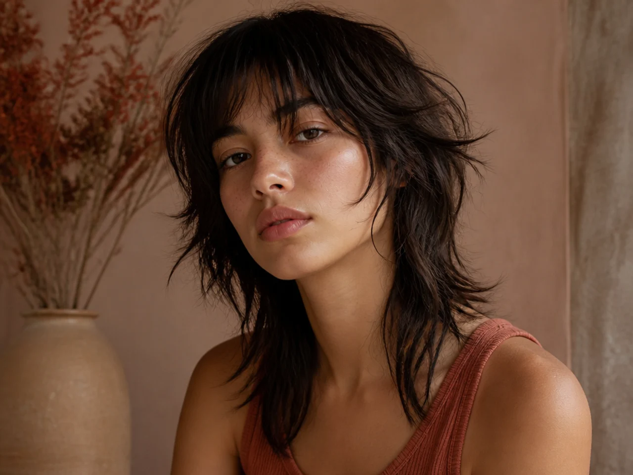 An air dried wolf cut with natural texture and slightly undefined ends