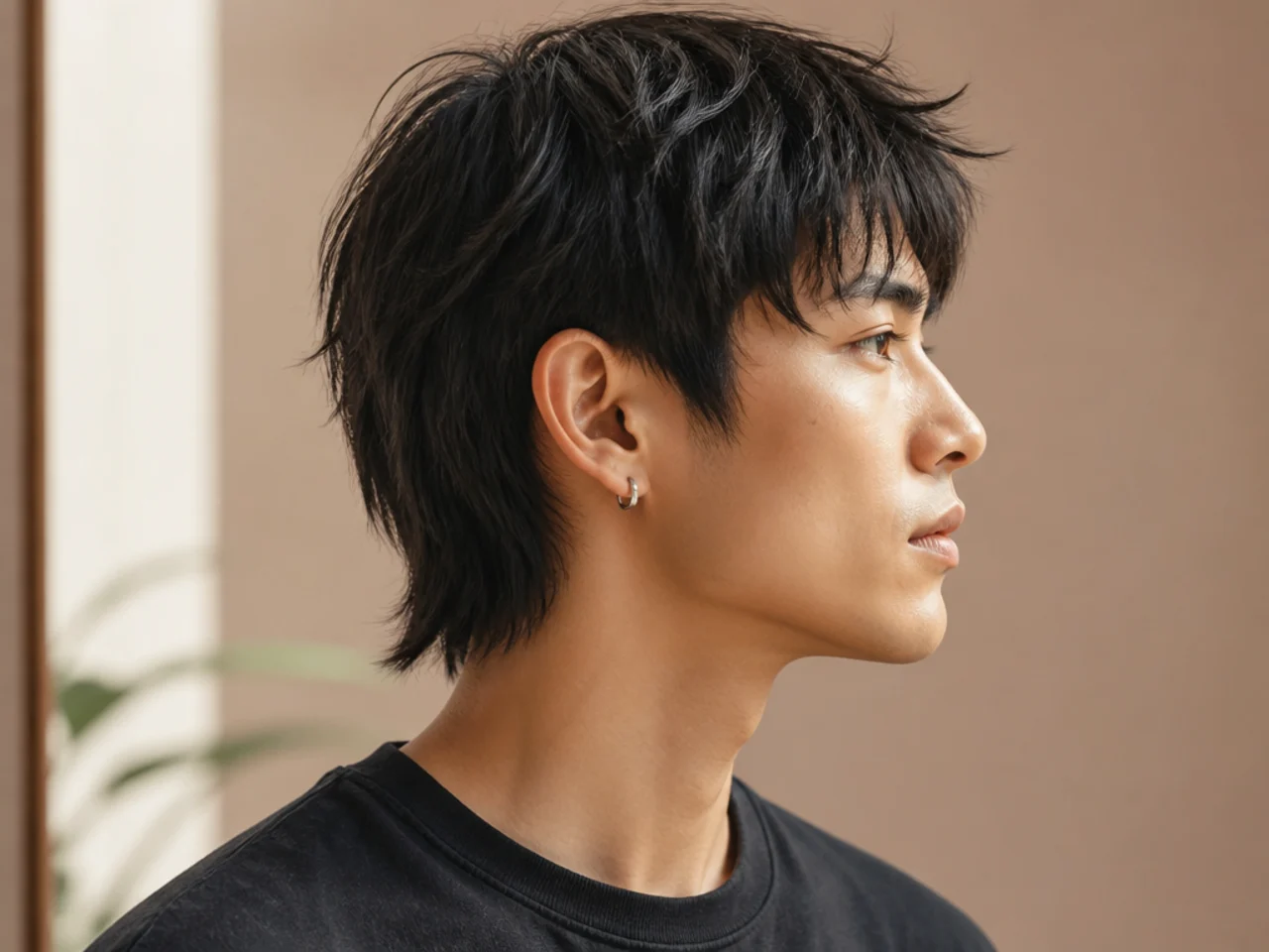 Short wolf cut on straight hair with a cropped two-inch top and just-above-collar nape length