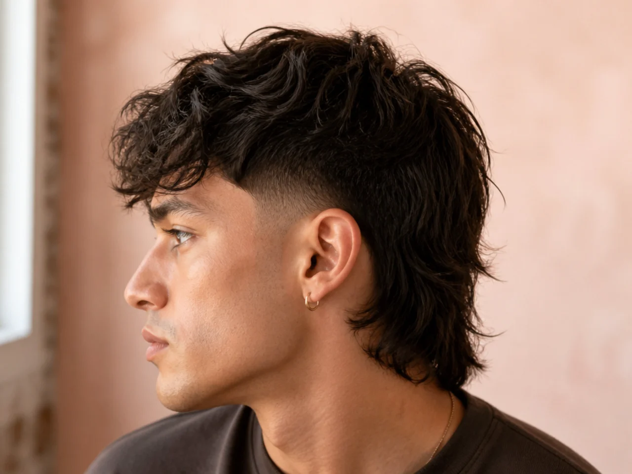 A mens wolf cut with a low fade above the ear