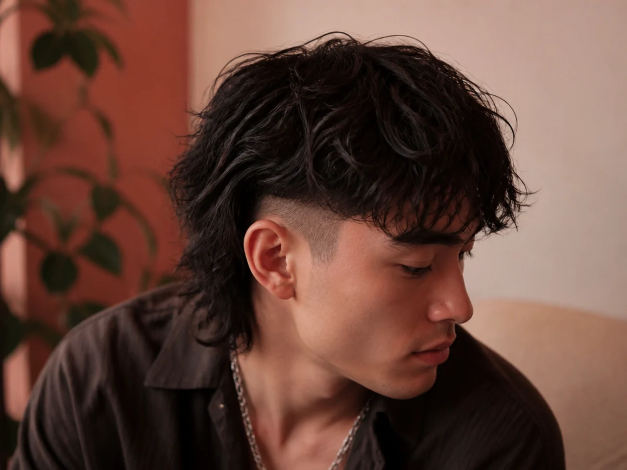 A mens wolf cut with a disconnected undercut