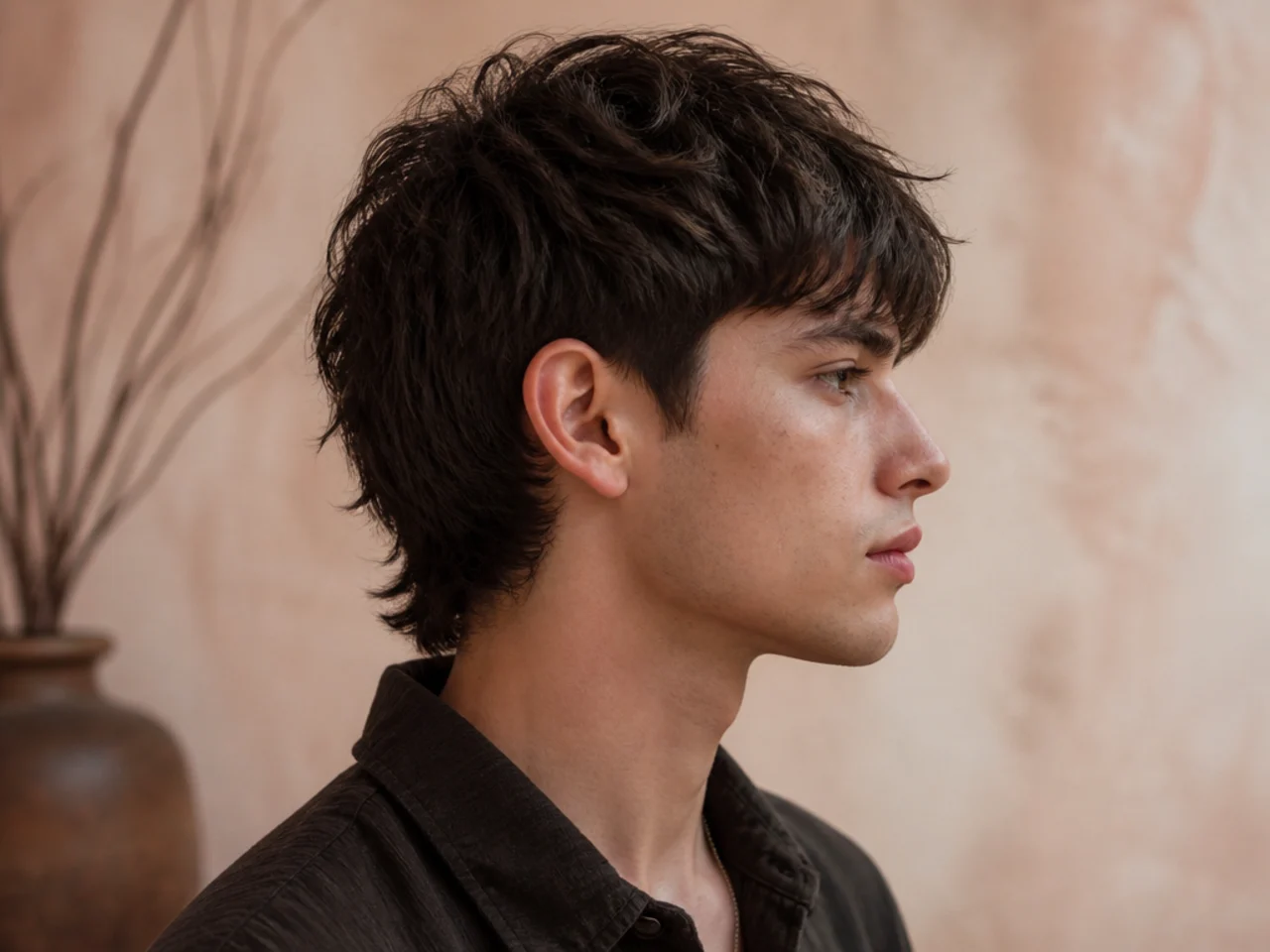 A short mens wolf cut with compressed layering
