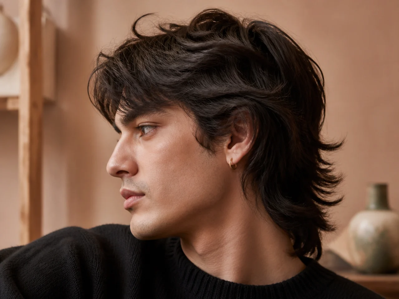 A mens wolf cut on thick hair with the interior thinned