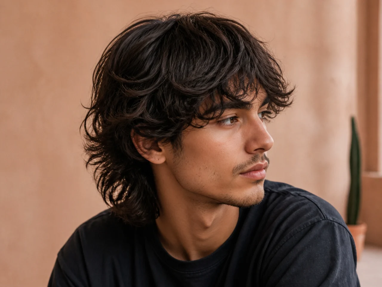A grown out mens wolf cut at ten weeks