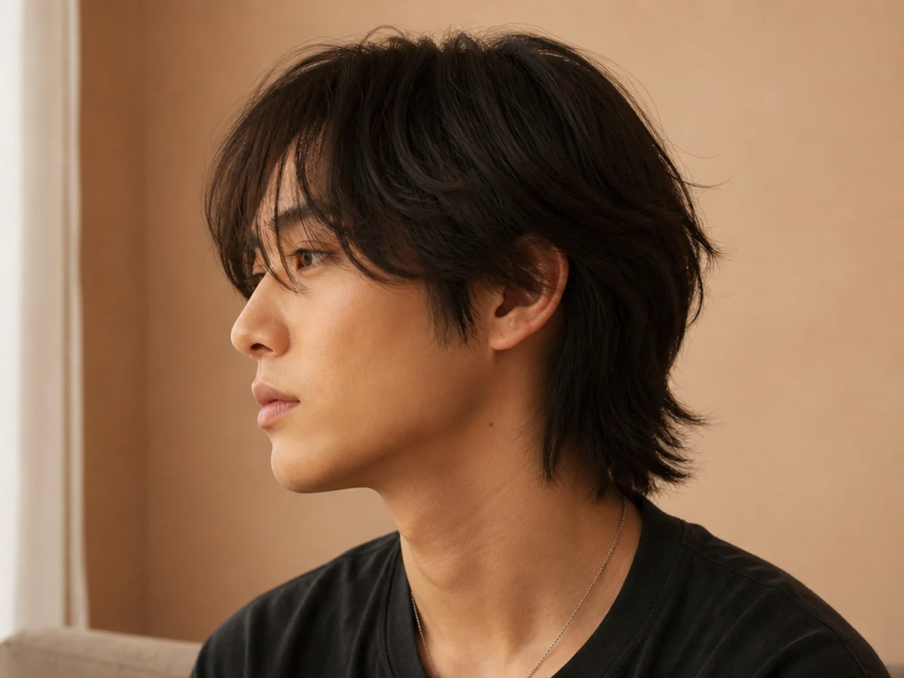 A mens wolf cut on straight hair with point cut layers