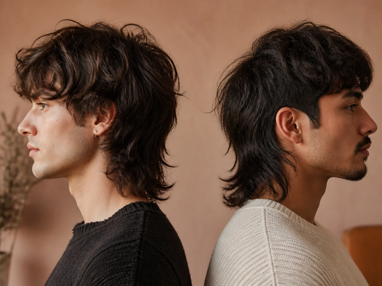 Side view comparing wolf cut layering with a mullet perimeter