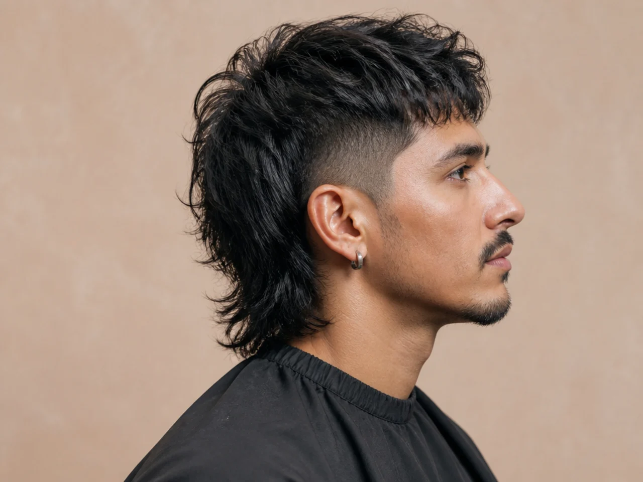 Undercut wolf cut mullet with disconnected shaved sides and full layered top and back