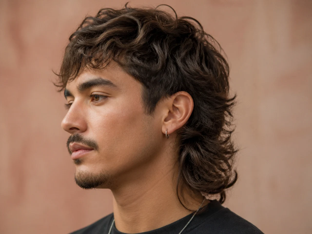 Wavy wolf cut mullet with natural bend through layered mid-length top and elongated back
