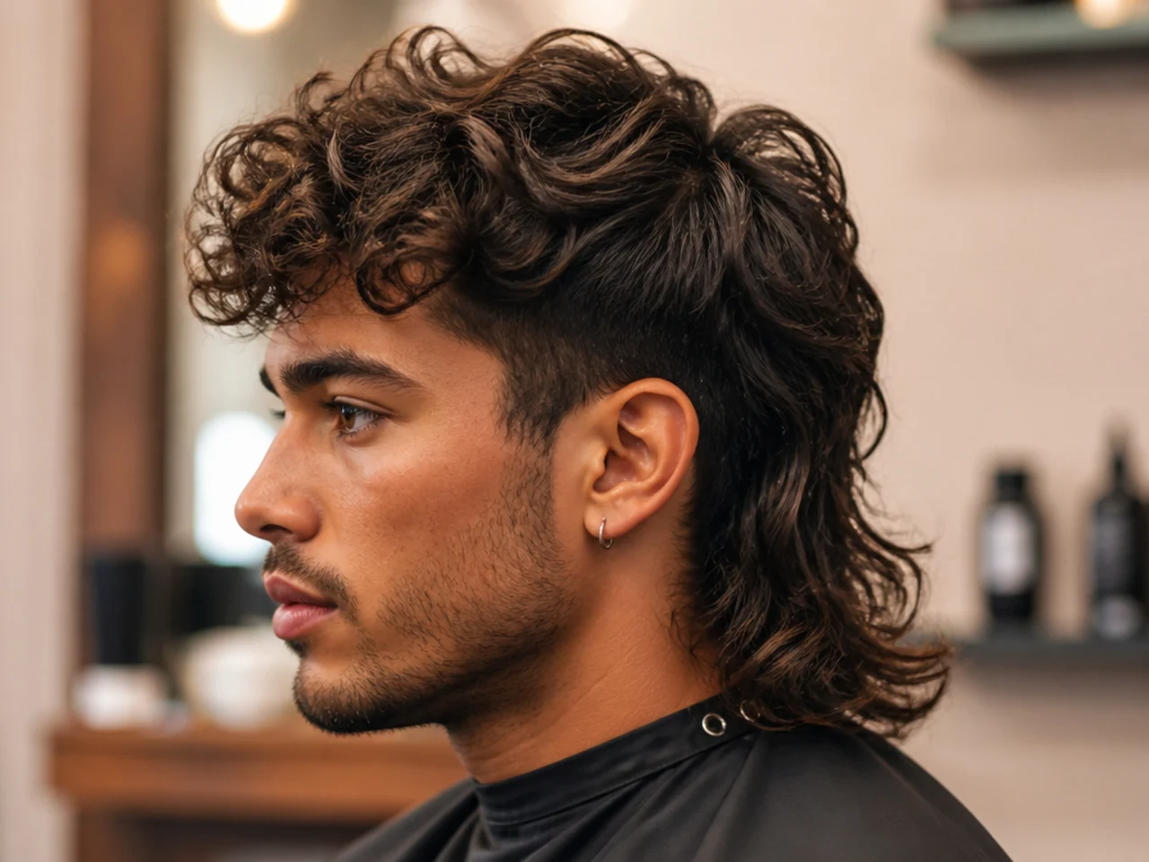 Modern barbershop counter with a pricing sheet visible in soft focus and grooming tools in the foreground