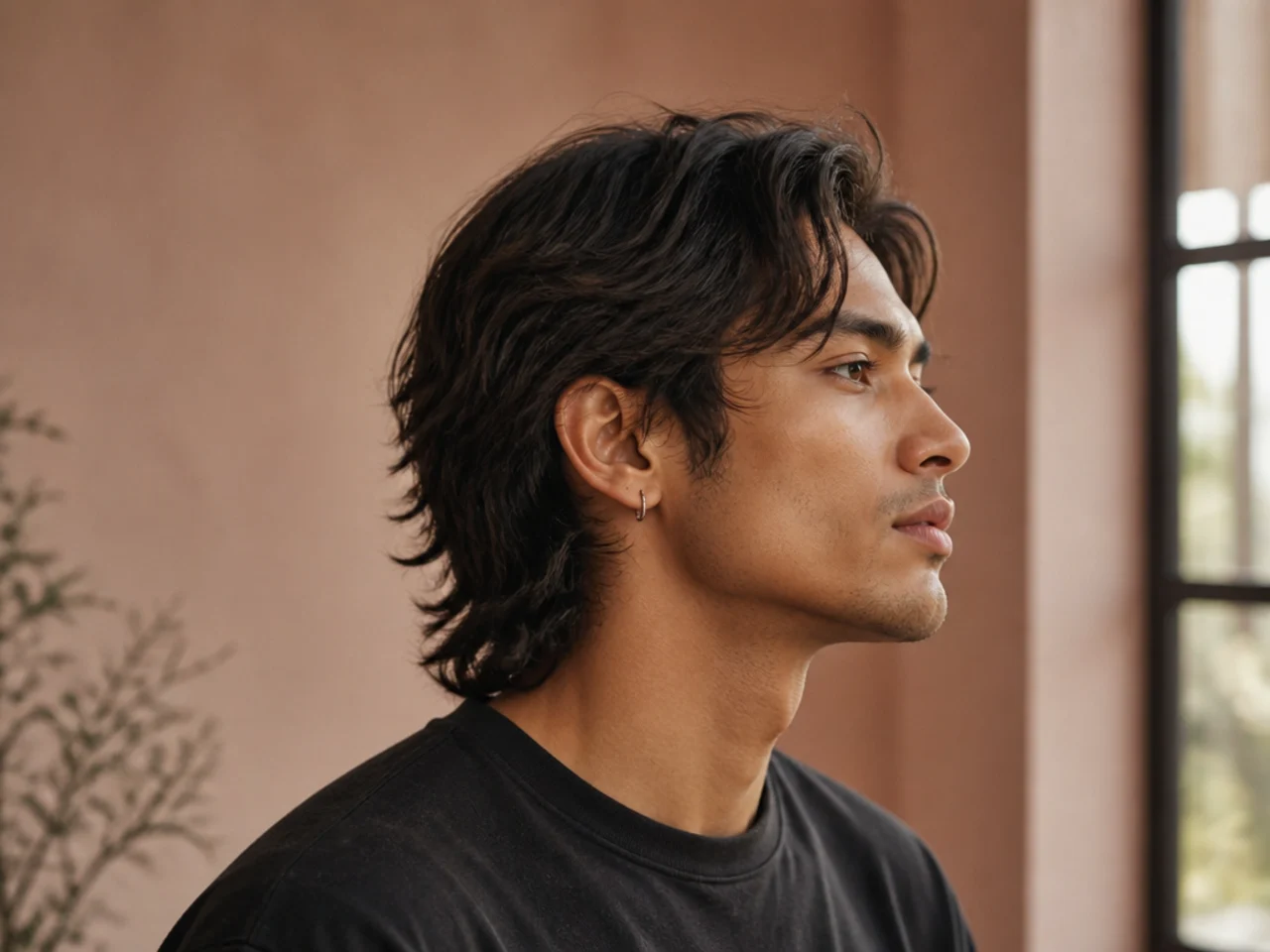 Wolf cut mullet at eight weeks of growth showing softened perimeter and longer nape length