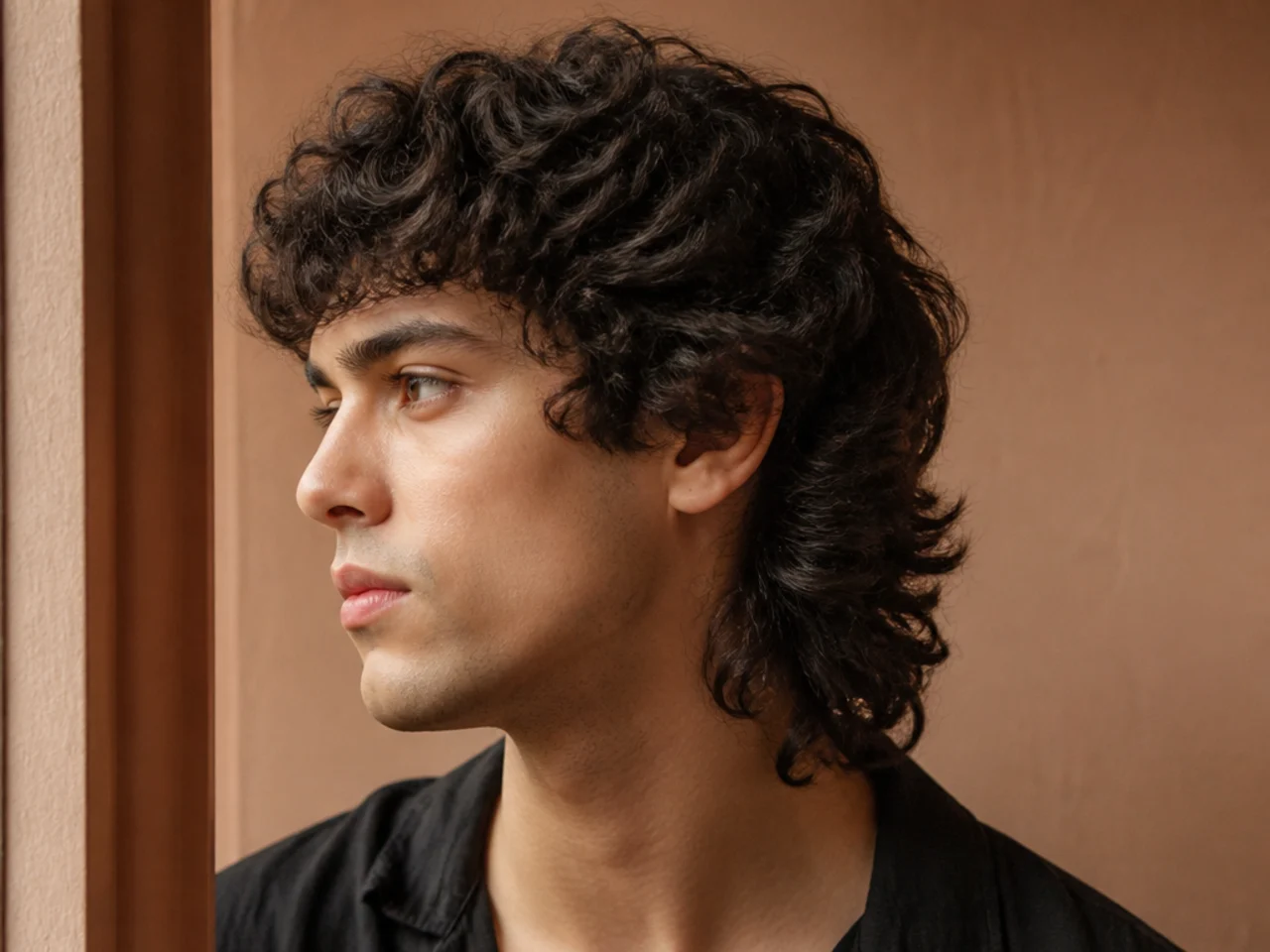 A curly wolf cut mullet cut dry