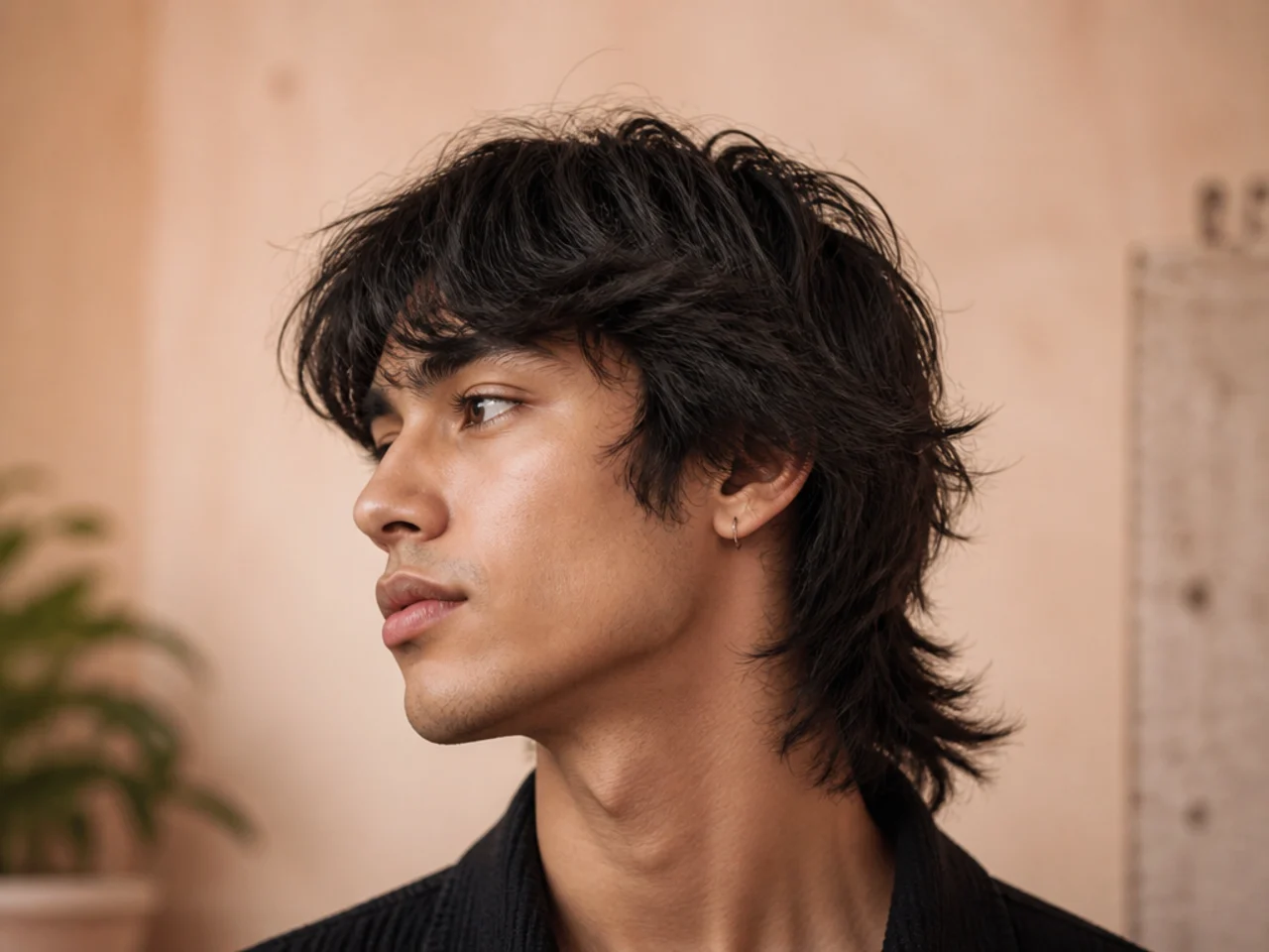 A fine hair wolf cut mullet with shallow layering