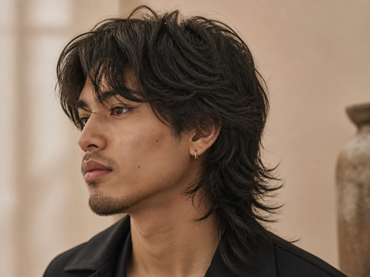 A thick hair wolf cut mullet with weight removed through the interior