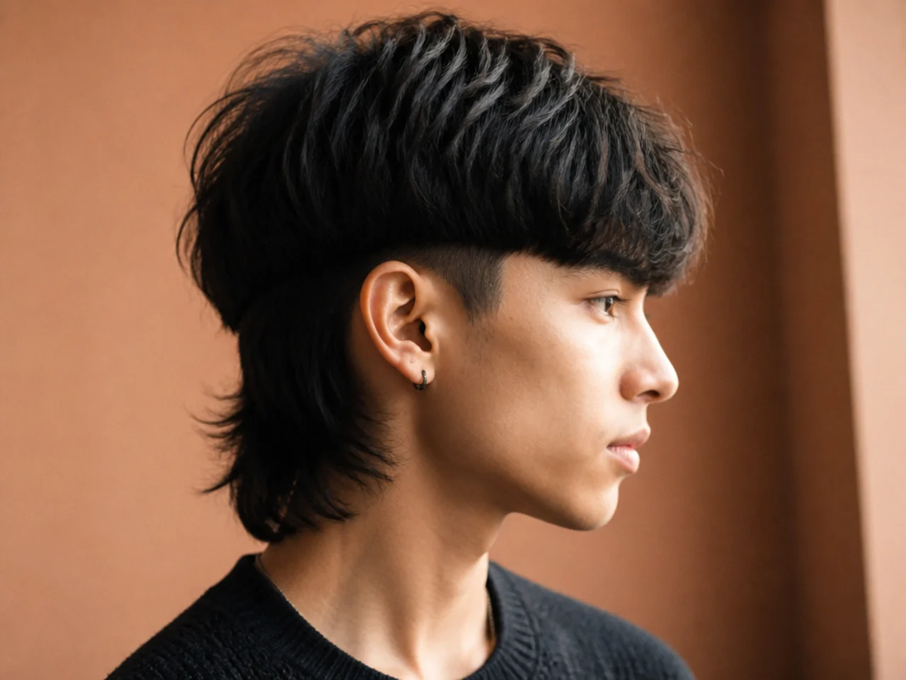 A two block wolf cut mullet with a clean horizontal boundary