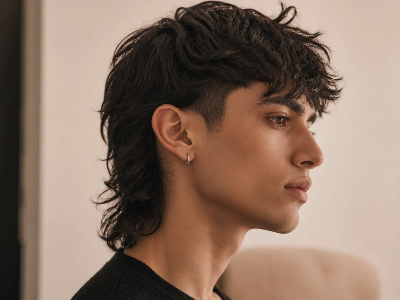 A wolf cut mullet with tapered sides