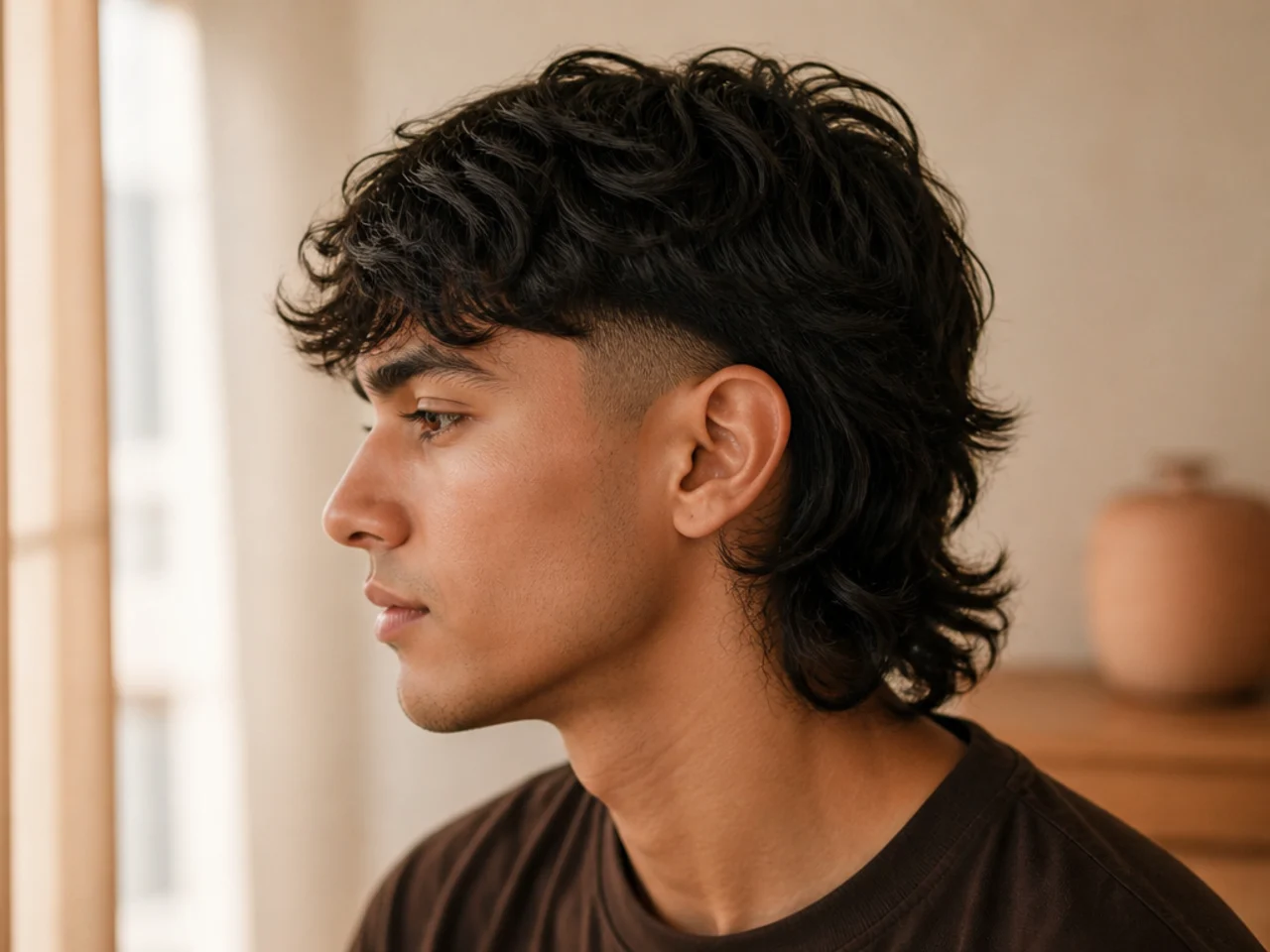 A wolf cut mullet with a mid fade