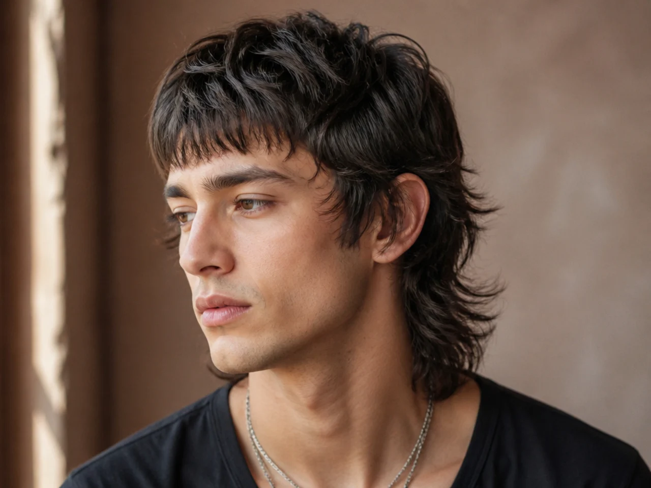 A wolf cut mullet with a short textured crop fringe