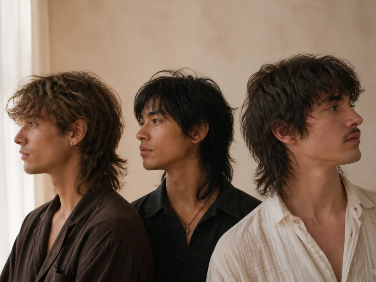 Three wolf cut mullet variations compared side by side