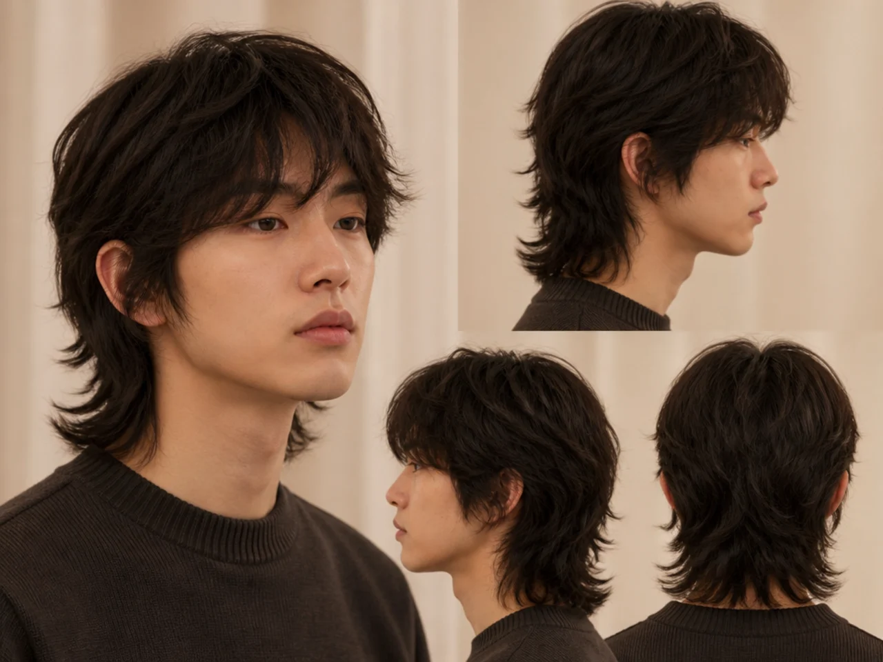 Diagram style view of layering and outline on a wolf cut mullet