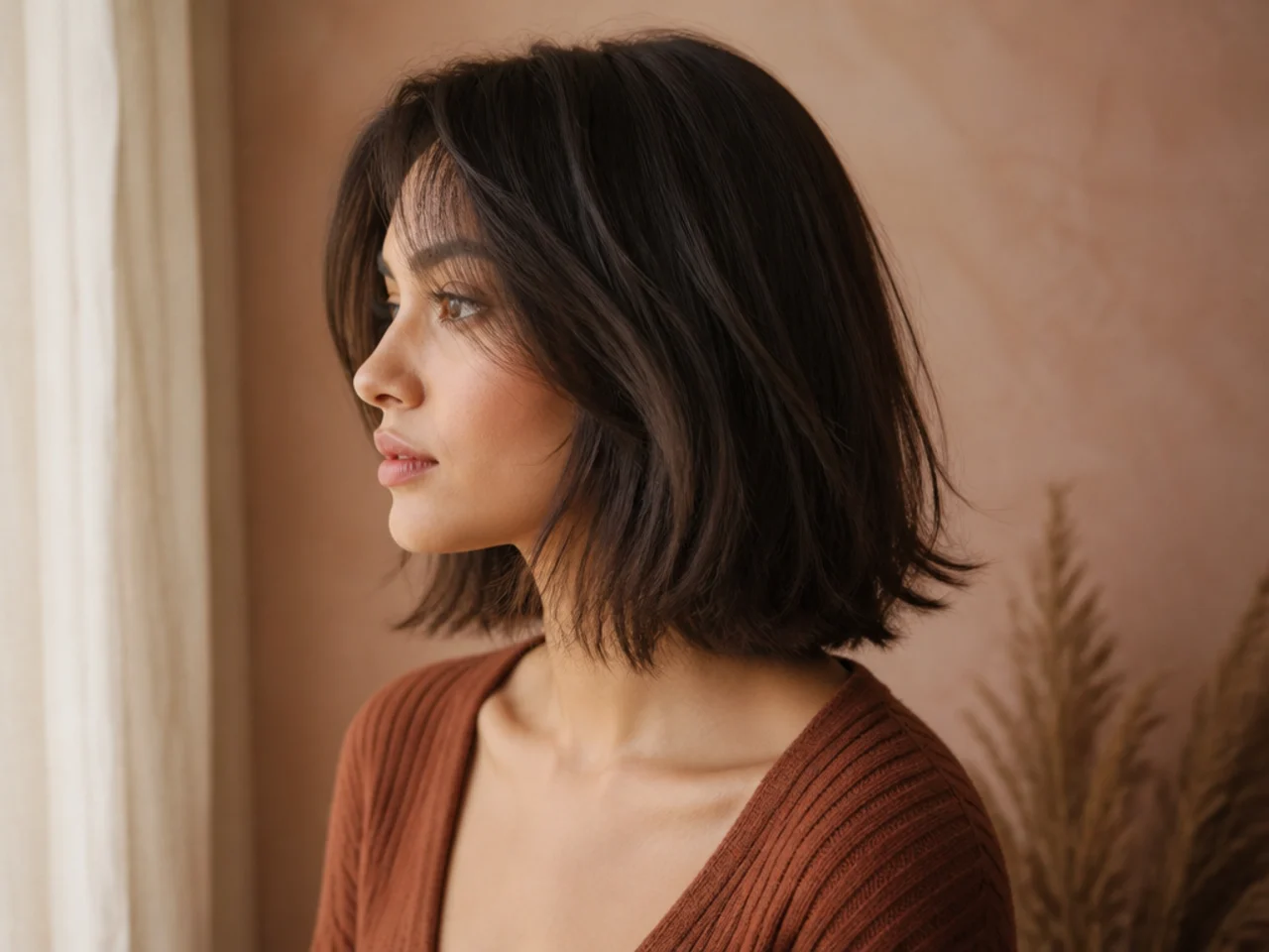 Softened grown out short layers with a flattened crown and heavier ends