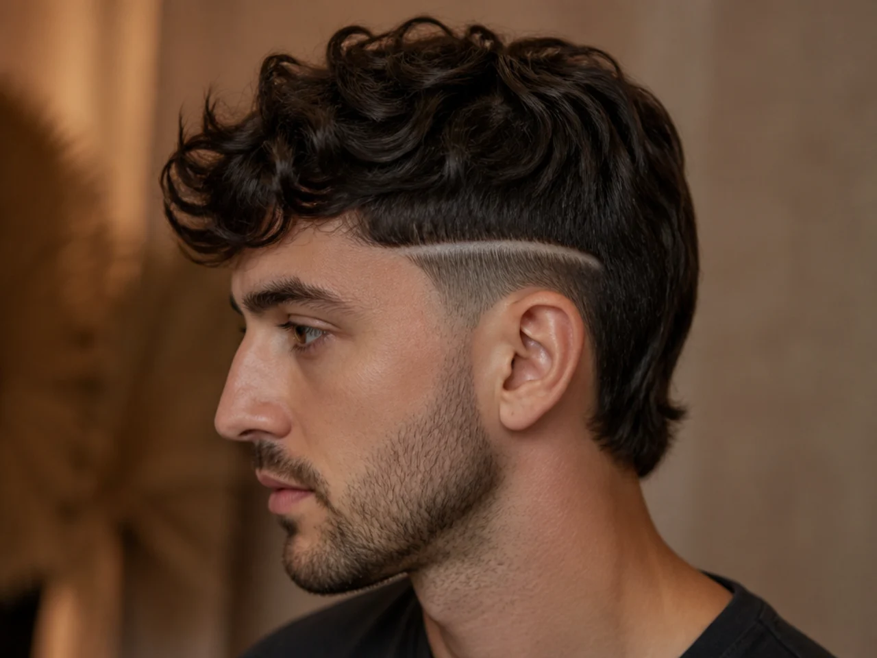 A hard clipper line at the side of a layered mens cut