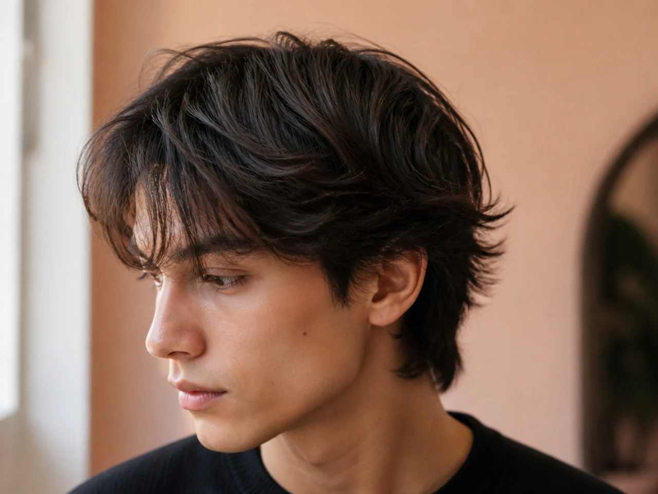 Mens hair at an awkward growing out stage before a wolf cut is possible