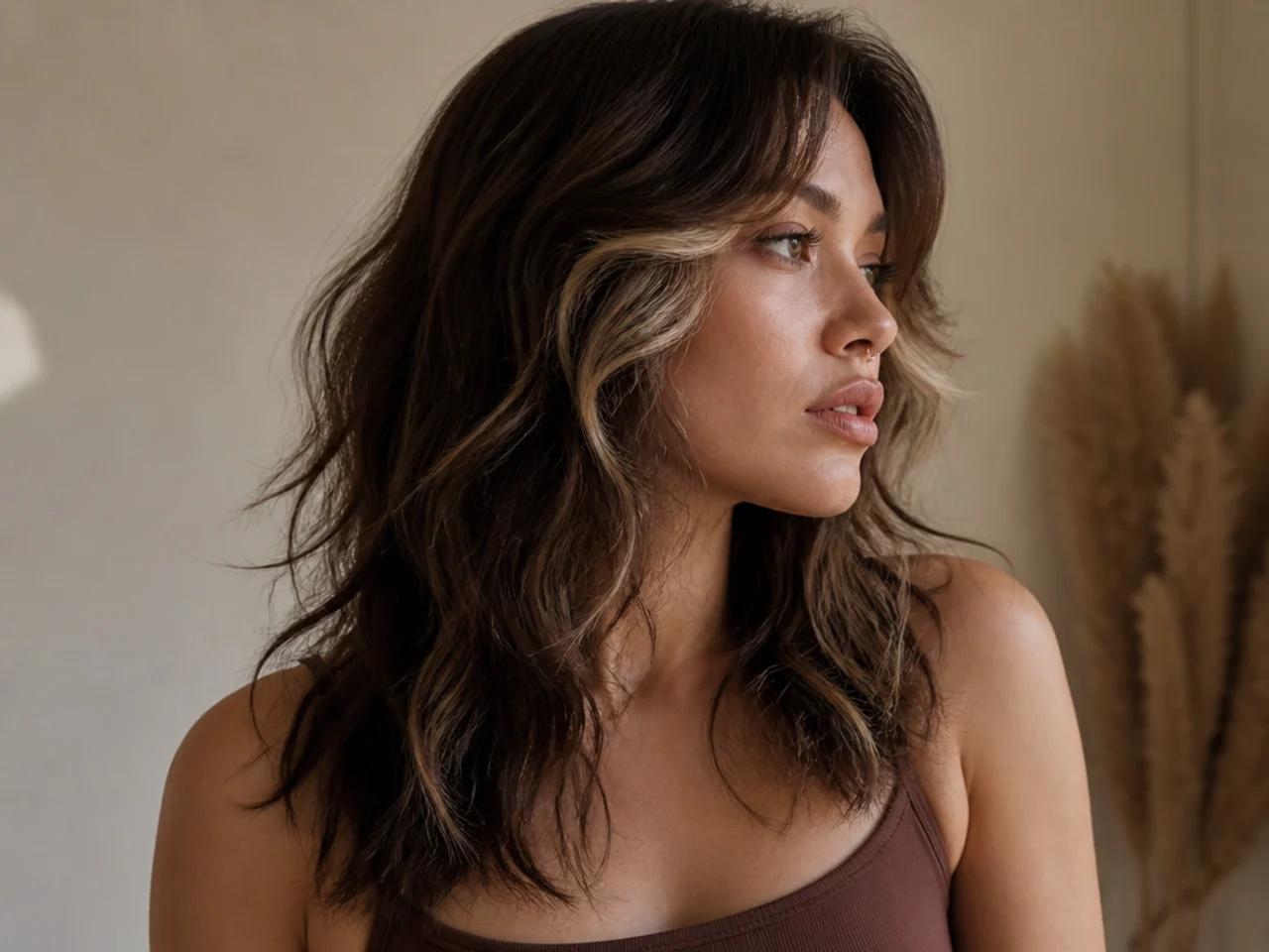Lightened front layers against a solid base tone on a wolf cut