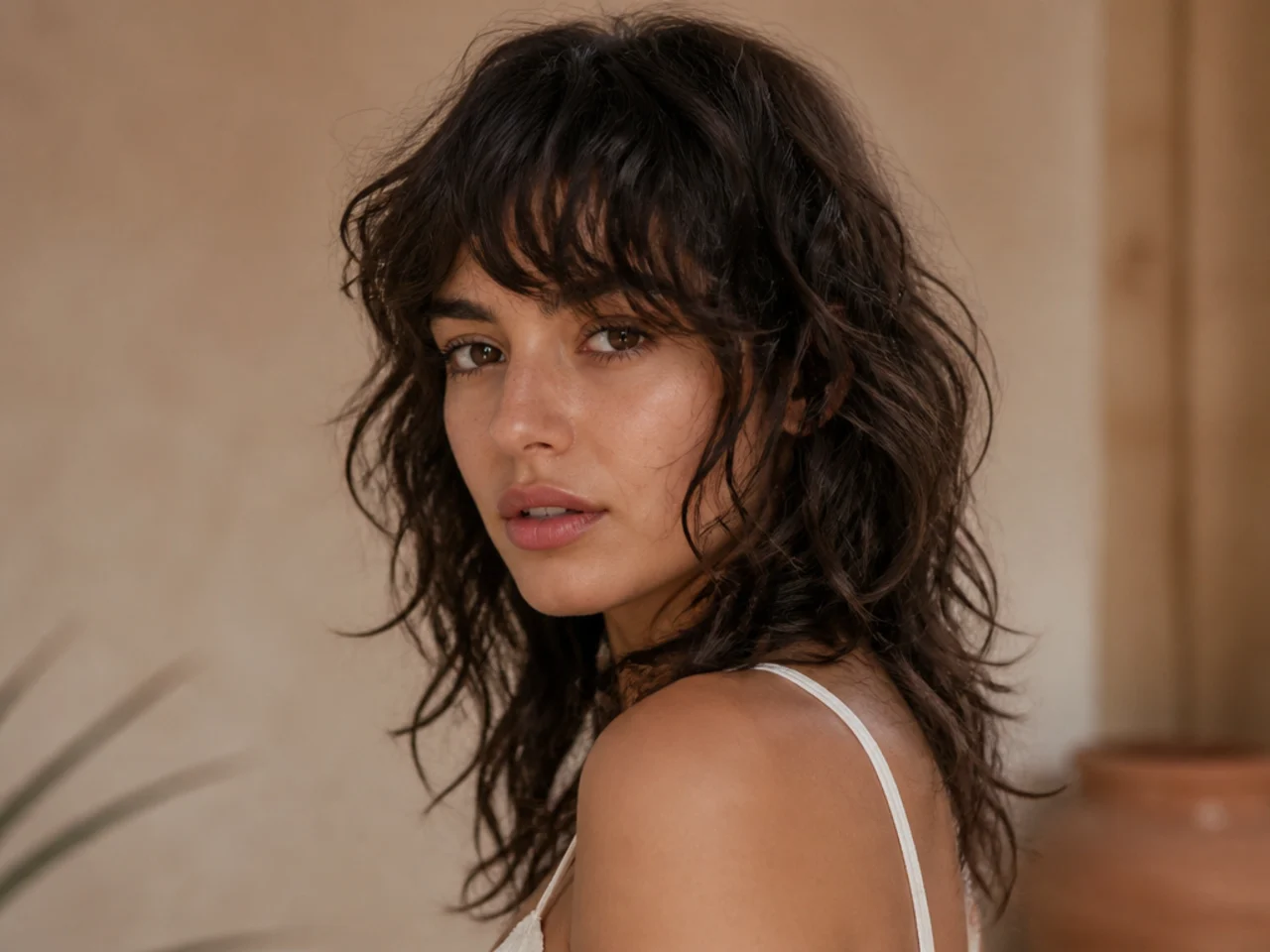 Gritty textured beach waves in a fine wolf cut