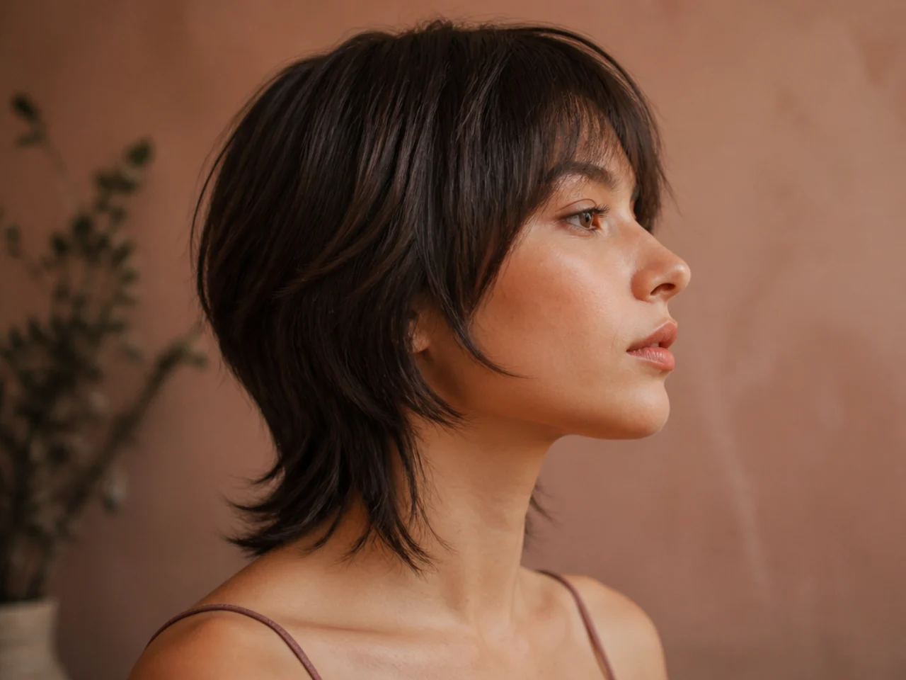 Short straight wolf cut with clearly defined layer steps