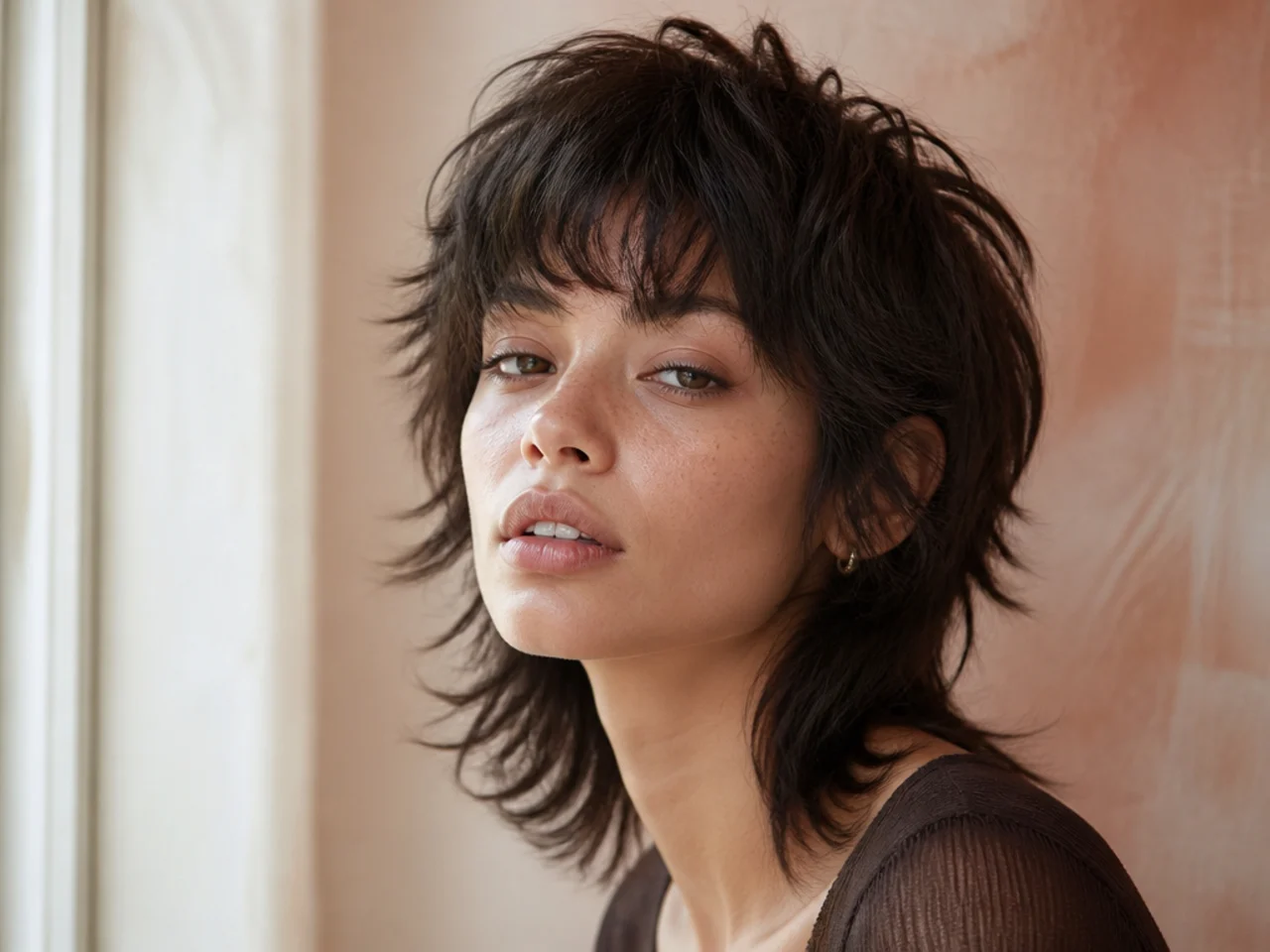 Short wolf cut with heavily textured broken up ends