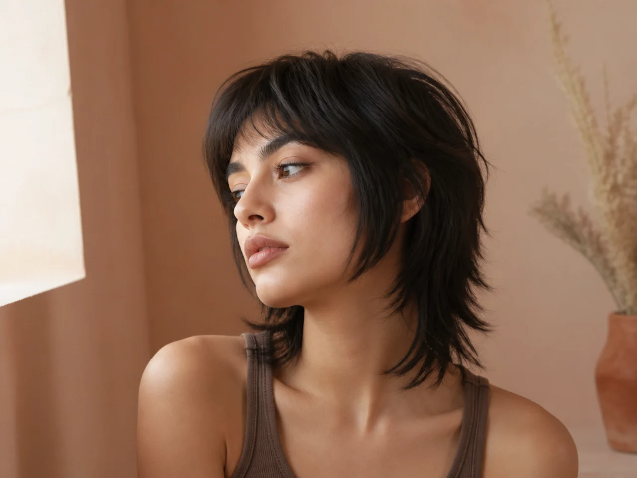 Short wolf cut with front pieces stopping level with the chin