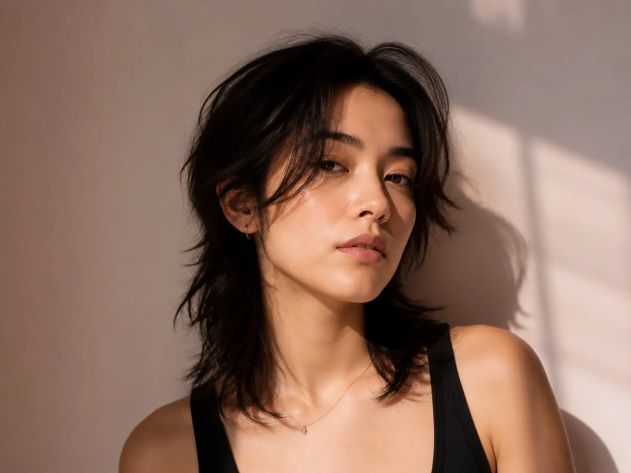 Short wolf cut with an open forehead and long front sections