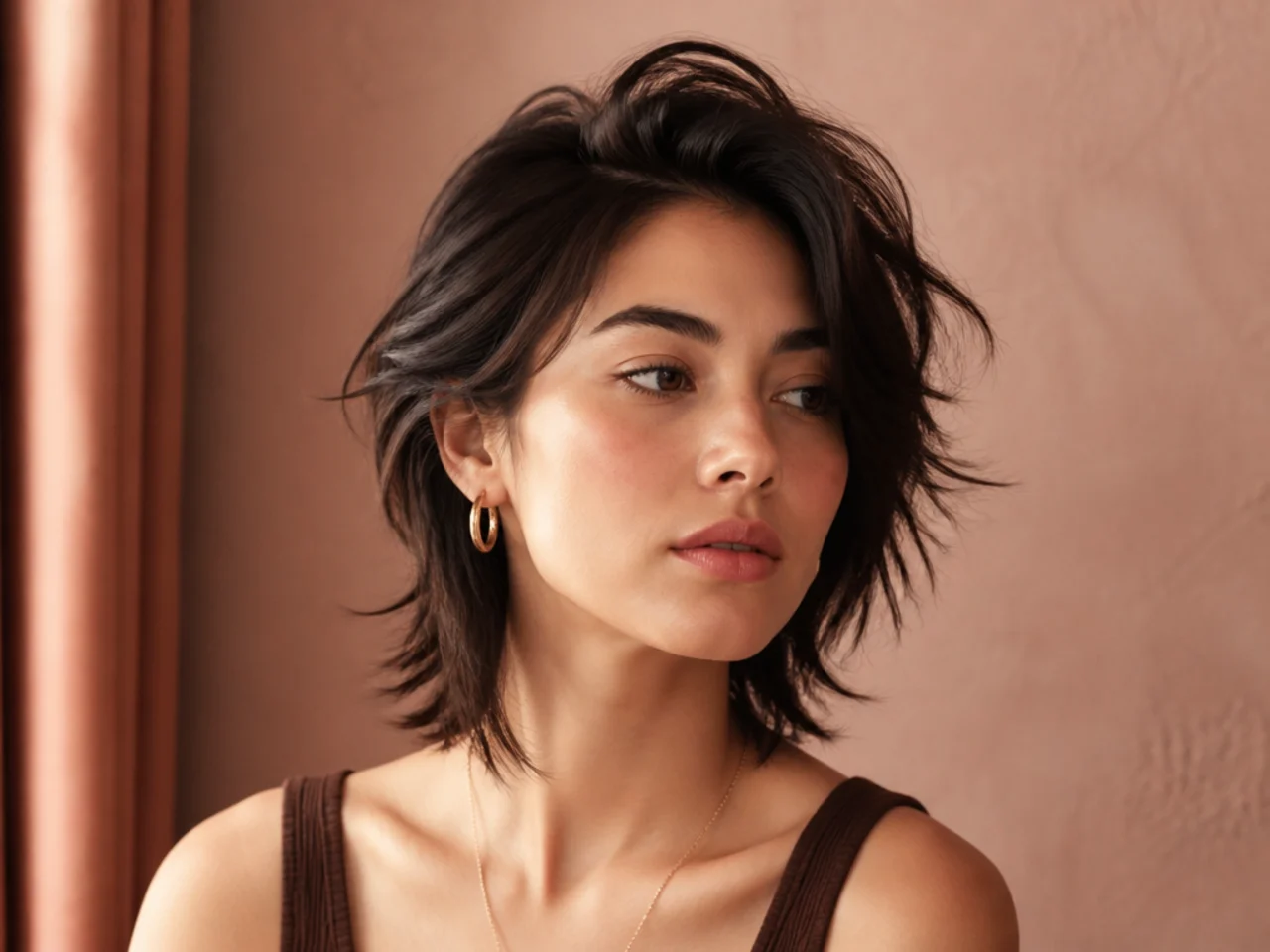 Short wolf cut with a deep side parting and lift on one side