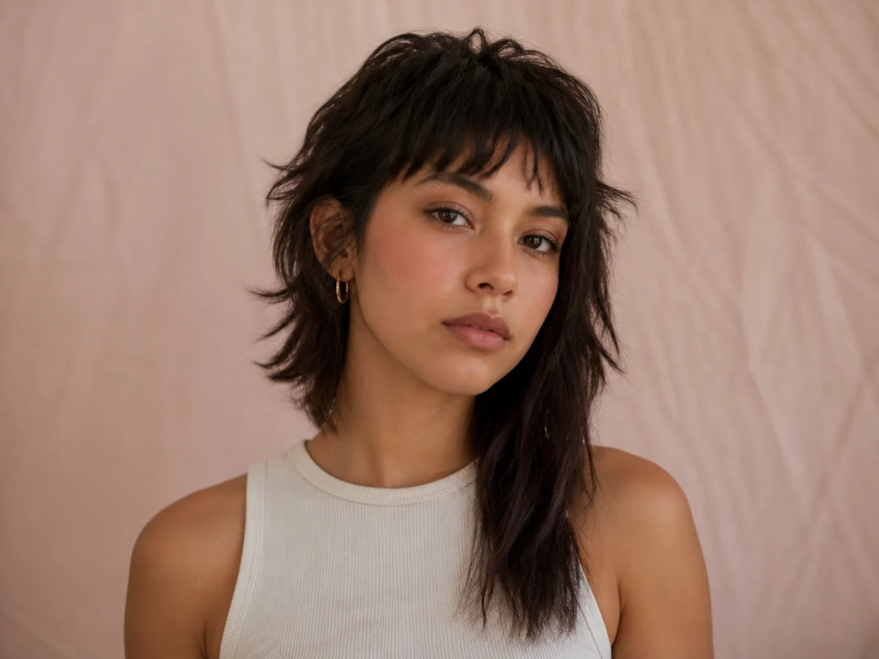 Short wolf cut with one front section noticeably longer than the other