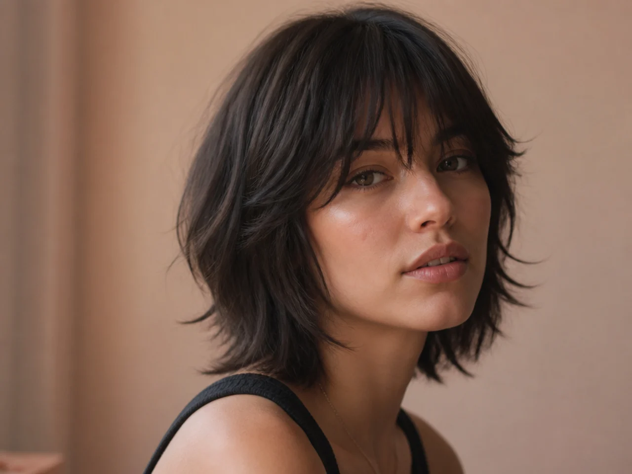 Shattered two length bangs on a bob length wolf cut