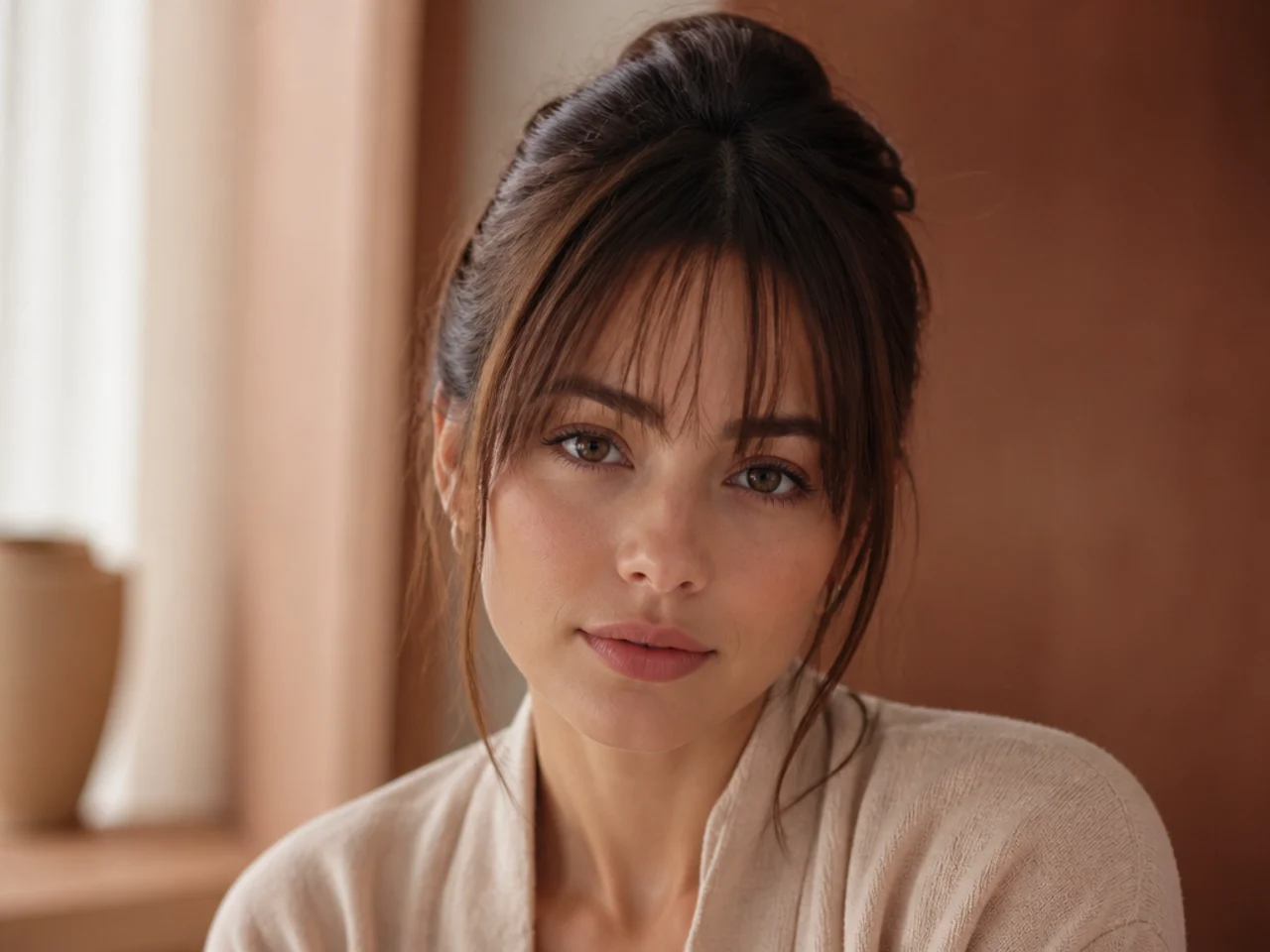 Sheer see through bangs with visible forehead and a lifted crown