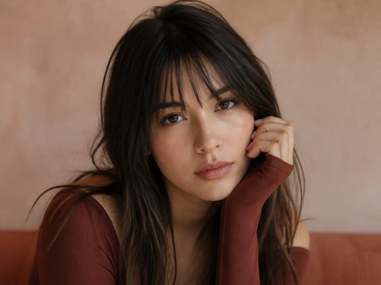 A point cut fringe with separated piecey ends over the brow