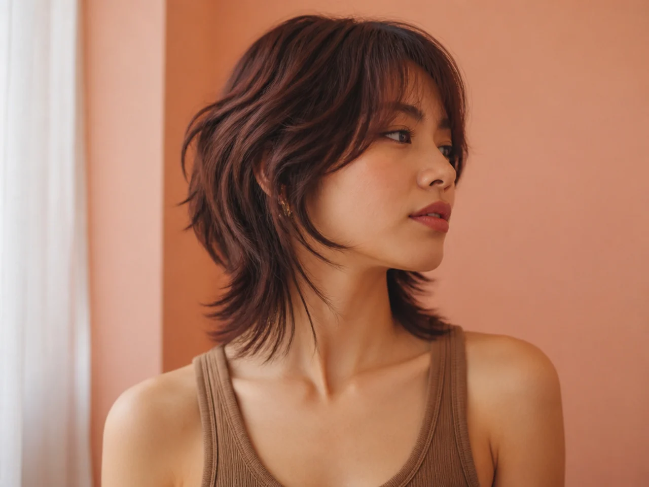 A short wolf cut on thick hair with the interior thinned